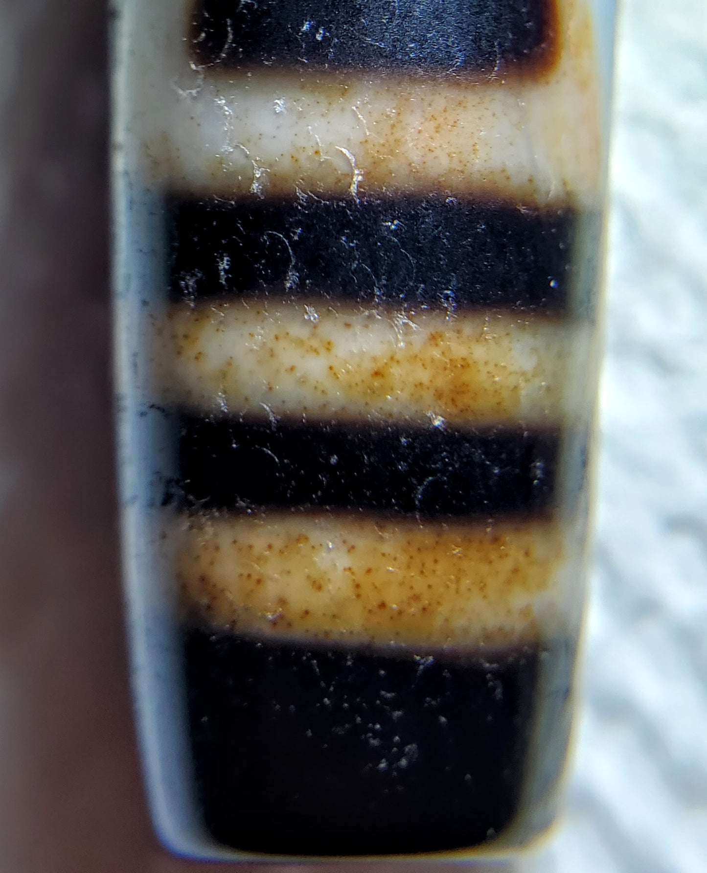 Antique Heaven's Gate & Earth's Gate Motif Dzi Bead with Bloodspots (AntD-B-S-HGEG-061423)