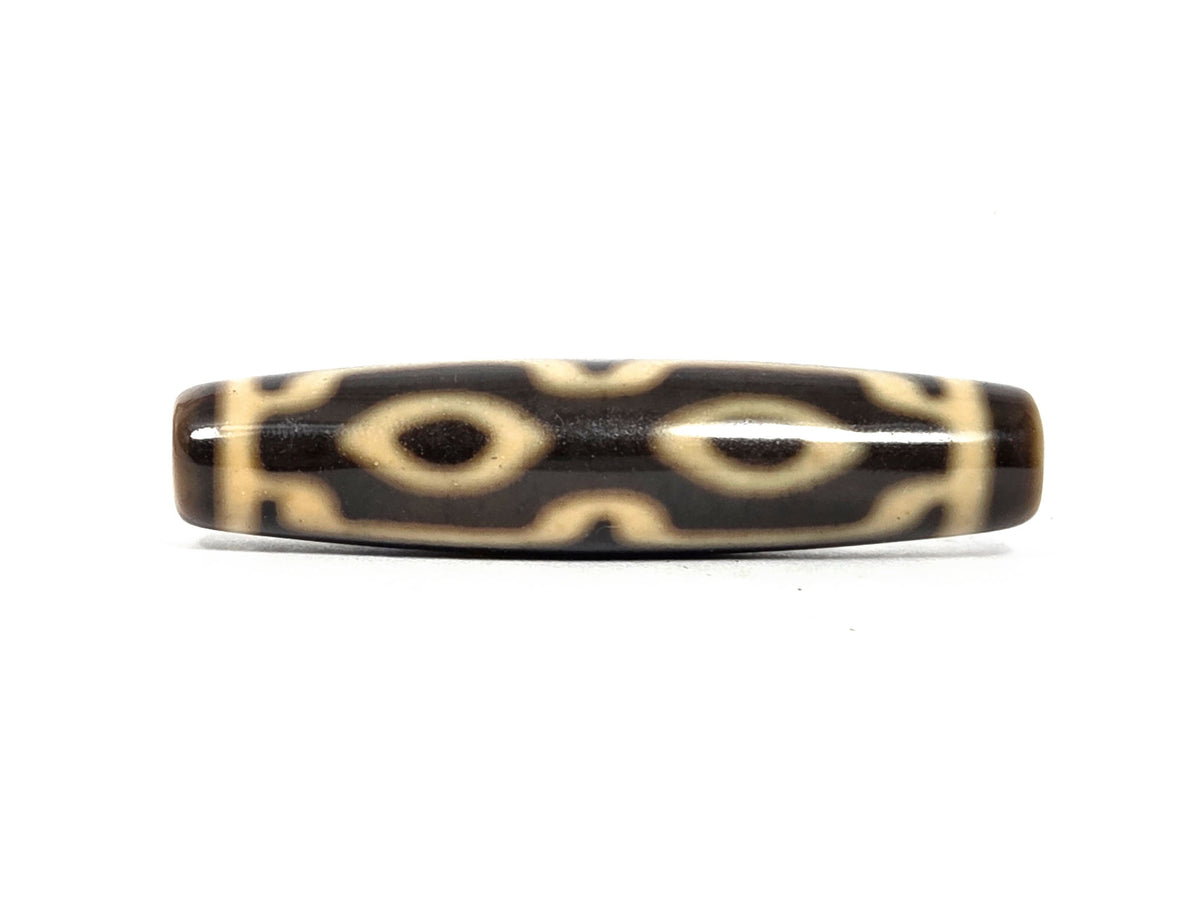 N-090526-4EV4 new four eye variant dzi cream dark brown agate face B almond eyes broad cream fields, unretouched