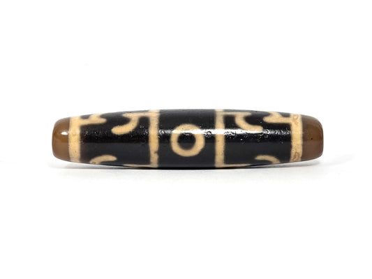 N-090526-3EGRP new Guru Rinpoche three eye dzi 58.6×12.9mm black agate face A combined motif, unretouched