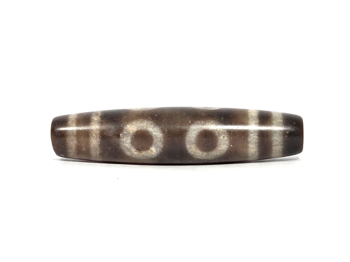N-090326-6E new six eye dzi brown-grey agate face B two eyes muted iris rings, unretouched