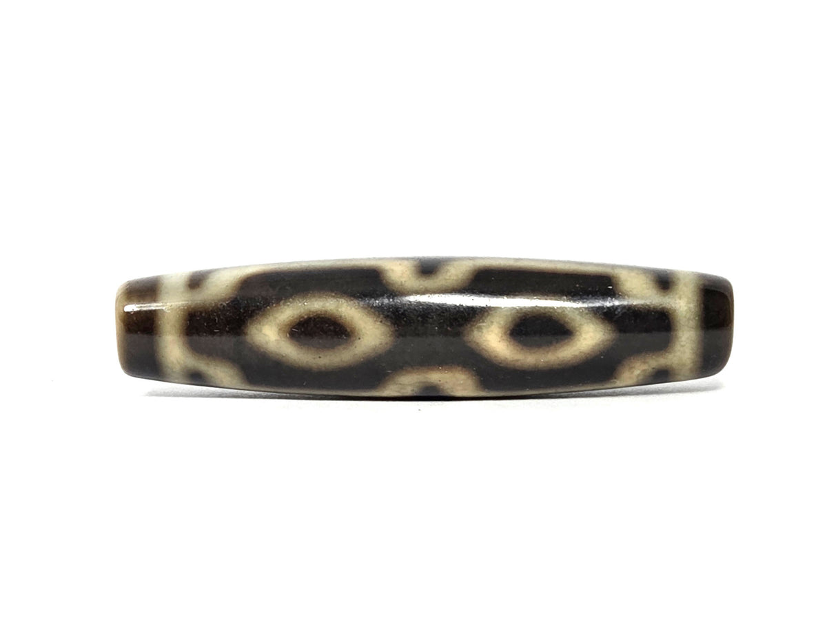 N-090526-4EV3 new four eye variant dzi 57.8×13.6mm dark brown honey agate face A almond eyes stacked, unretouched