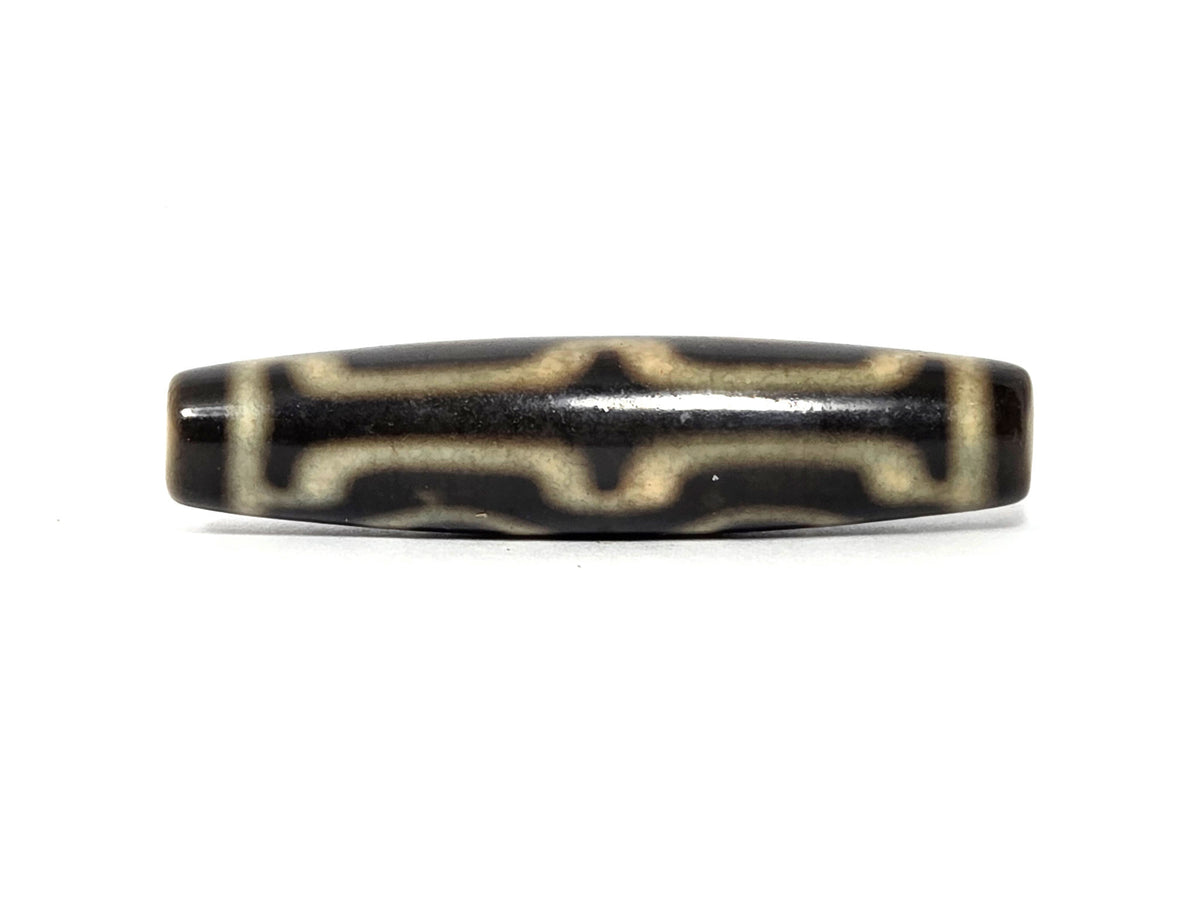 N-090526-4EV3 new four eye variant dzi dark brown honey agate 90-degree turn stepped bracket lines, unretouched