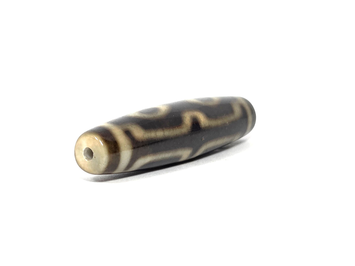N-090526-4EV3 new four eye variant dzi 57.8×13.6mm dark brown honey agate angled opposite drill end, unretouched