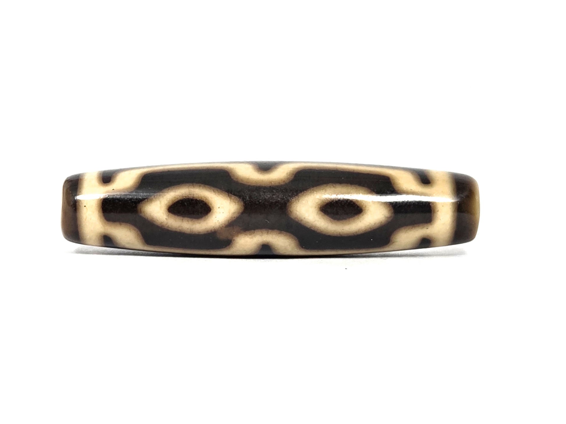 N-090526-4EV4 new four eye variant dzi 57.6×13.4mm cream-dominant dark brown agate face A almond eyes, unretouched