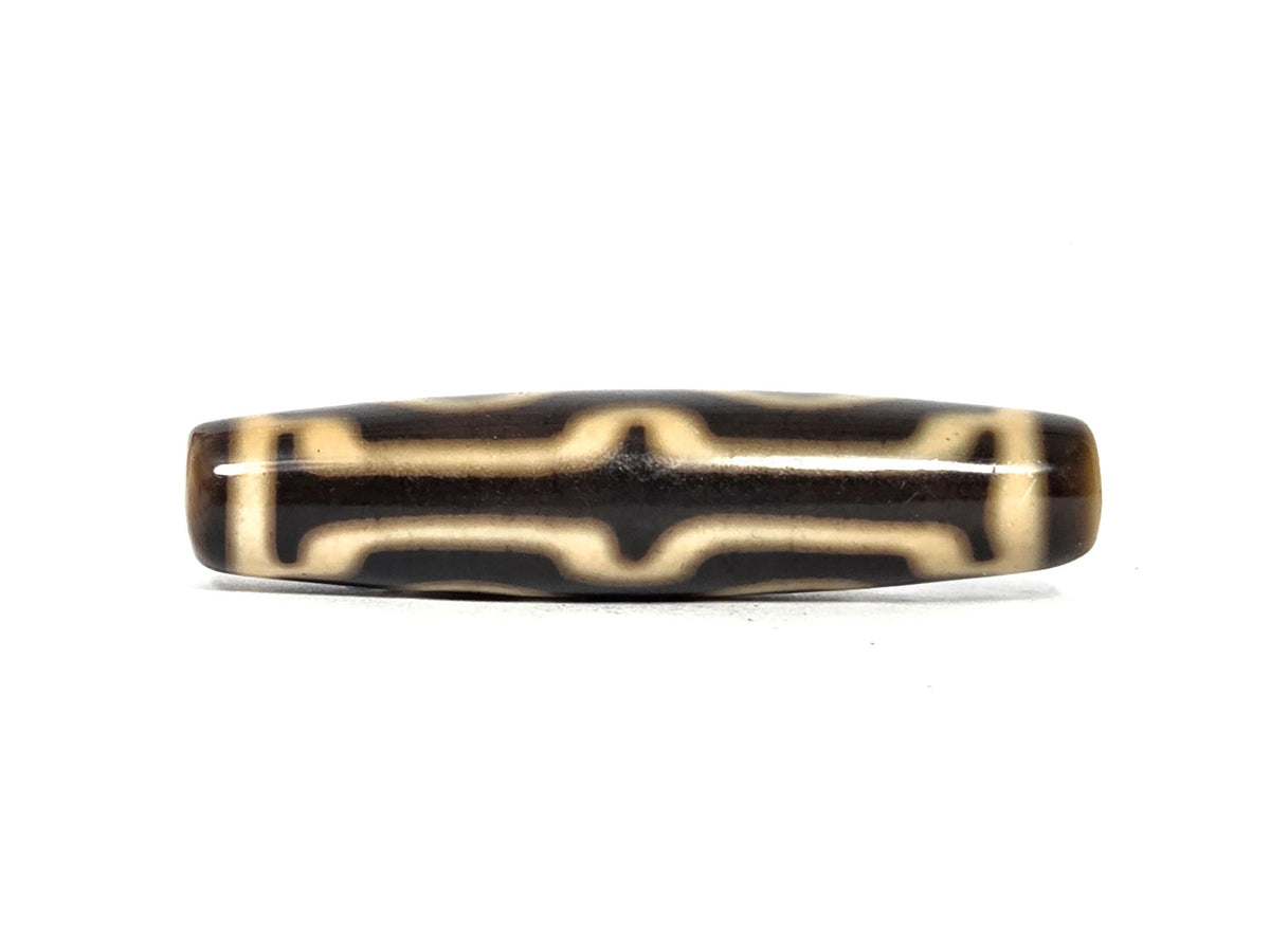 N-090526-4EV4 new four eye variant dzi cream dark brown agate opposite turn bracket lines, unretouched