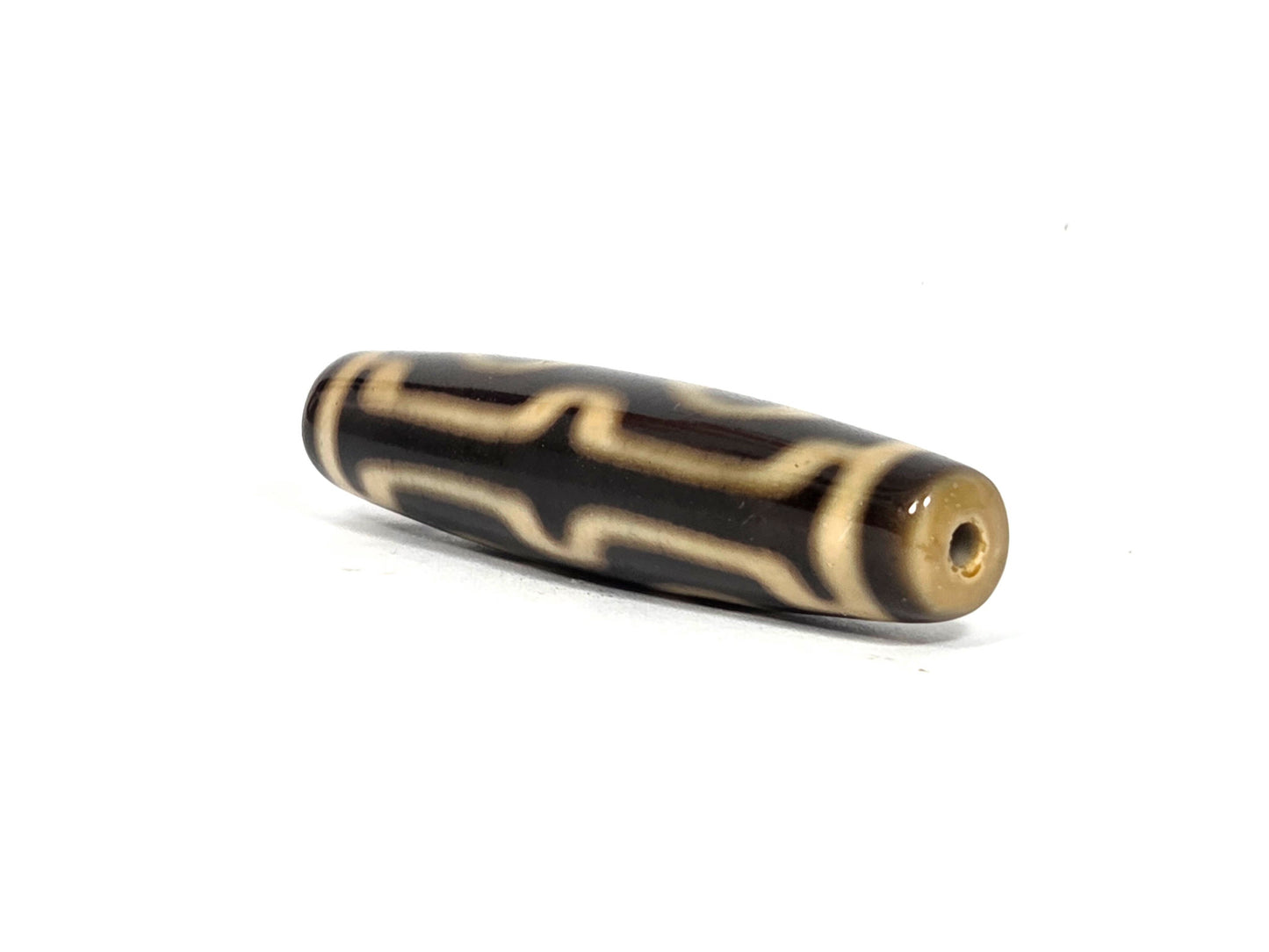 N-090526-4EV4 new four eye variant dzi cream dark brown agate angled drill end honey-brown cap, unretouched