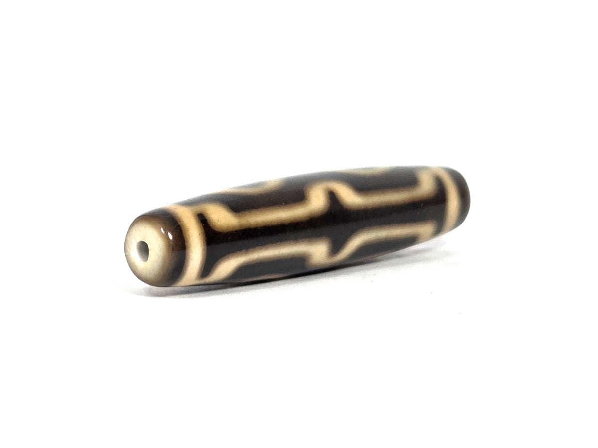 N-090526-4EV4 new four eye variant dzi 57.6×13.4mm cream dark brown agate angled opposite drill end, unretouched