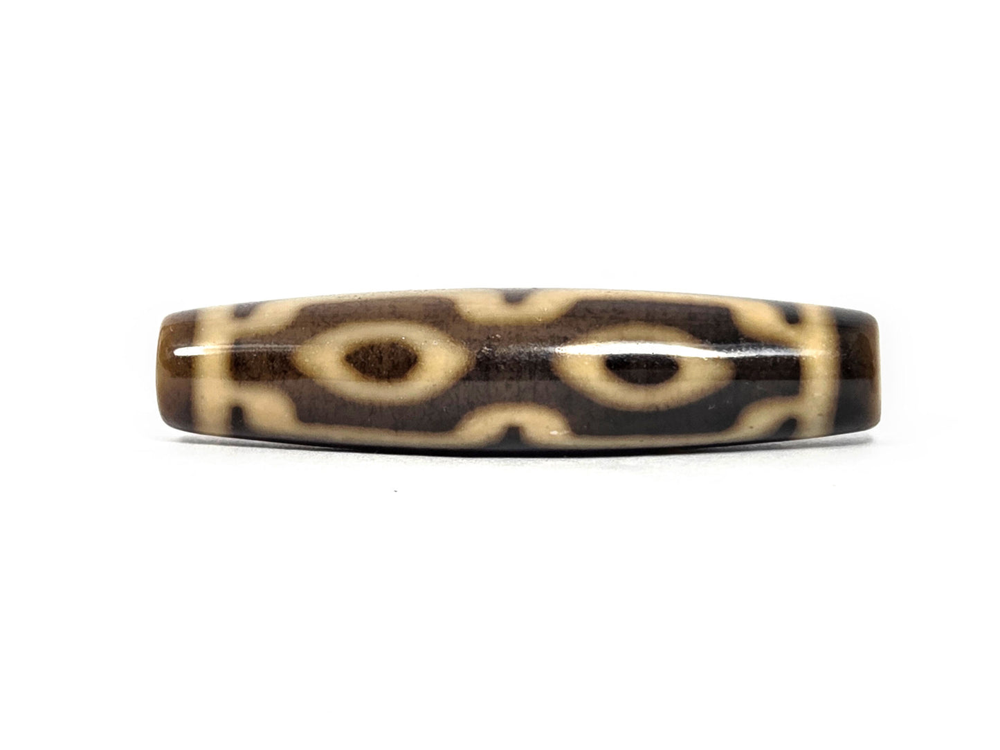 N-083126-4EV new four eye variant dzi 57.7x13.5mm warm brown agate almond eyes primary face unretouched