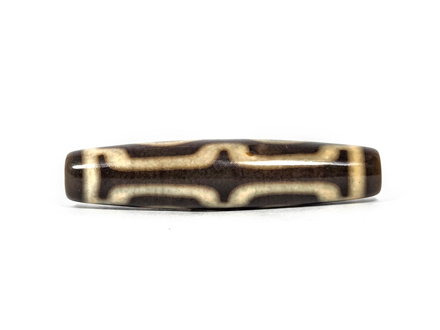 N-083126-4EV2 new four eye variant dzi 56.8x12.8mm dark warm brown agate side face bar structure unretouched