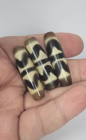 Set of Three - New Double Wave Motif Dzi