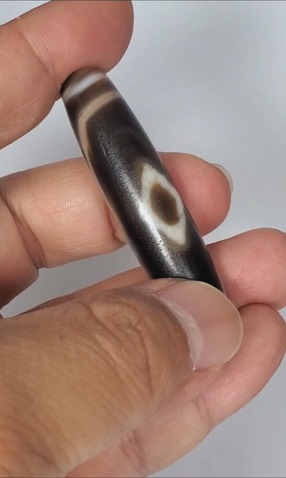 Ancient Three Diamond Eye Motif Dzi Bead (TiD-Anc-ThDE-101523) - Old Dzi