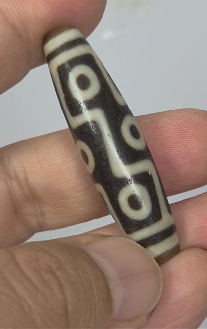 Nine Eye Motif Original Ancient Tibetan Dzi Bead (092925) with UV test video