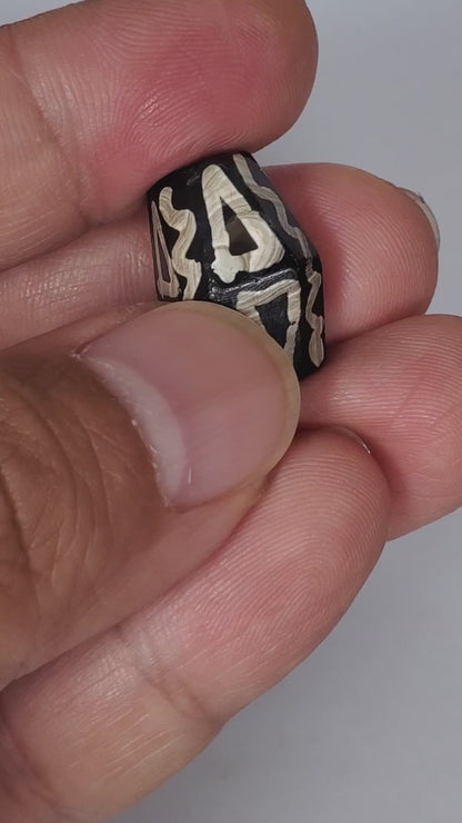 Ancient Tiger Tooth & Wave Motif Dzi Bead (OcD-072222) - Octagon Shape