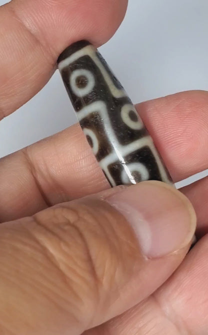 Ac-061826-12E2 rotating 360°, 12-eye ancient agate dzi, 51.9×12.9mm, dark chocolate-brown, unretouched footage