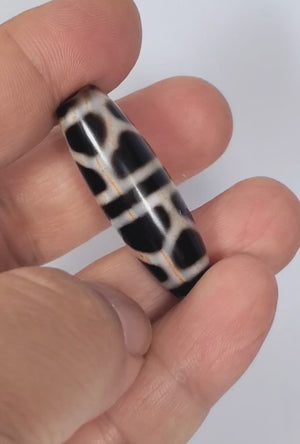 Vintage Double Longevity Motif Dzi Bead with Bloodspots (TaD-V-B-DL-092824-3)