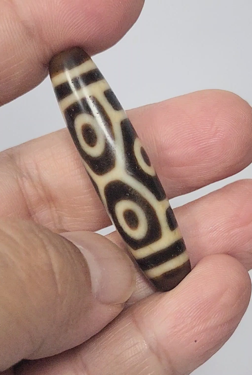 Antique Tibetan Six Eye Naga Dragon Eye dzi bead 48.5mm rotating 360 degrees showing all four faces, At-050725-6EN3