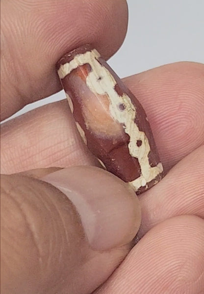 Ancient Links Motif Carnelian Dzi with Bloodspots (050725) - Rare Octagon Shape