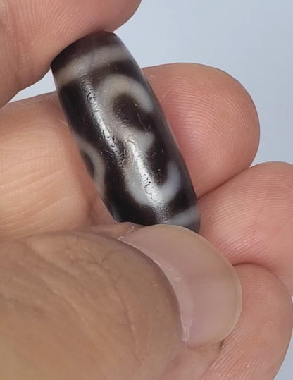 Antique Double Bat & Two Eye Motif Dzi Bead with Bloodspots