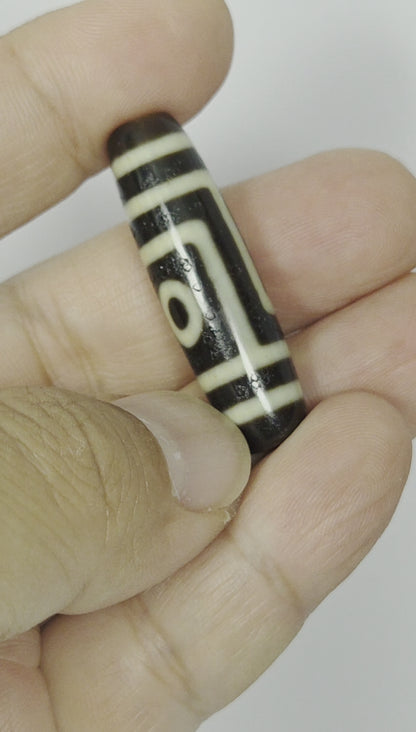 Two Eye Motif, 39.9×11.6mm, dark brown and pitch-black agate (N-090525-2E)