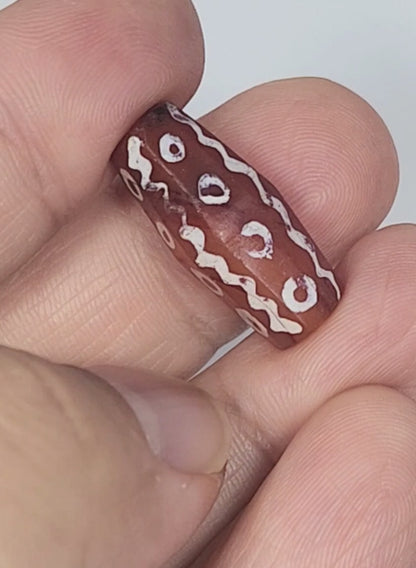 Ancient Sixteen Eye & Waves Motif Carnelian Dzi (010825) - Rare Octagon Shape