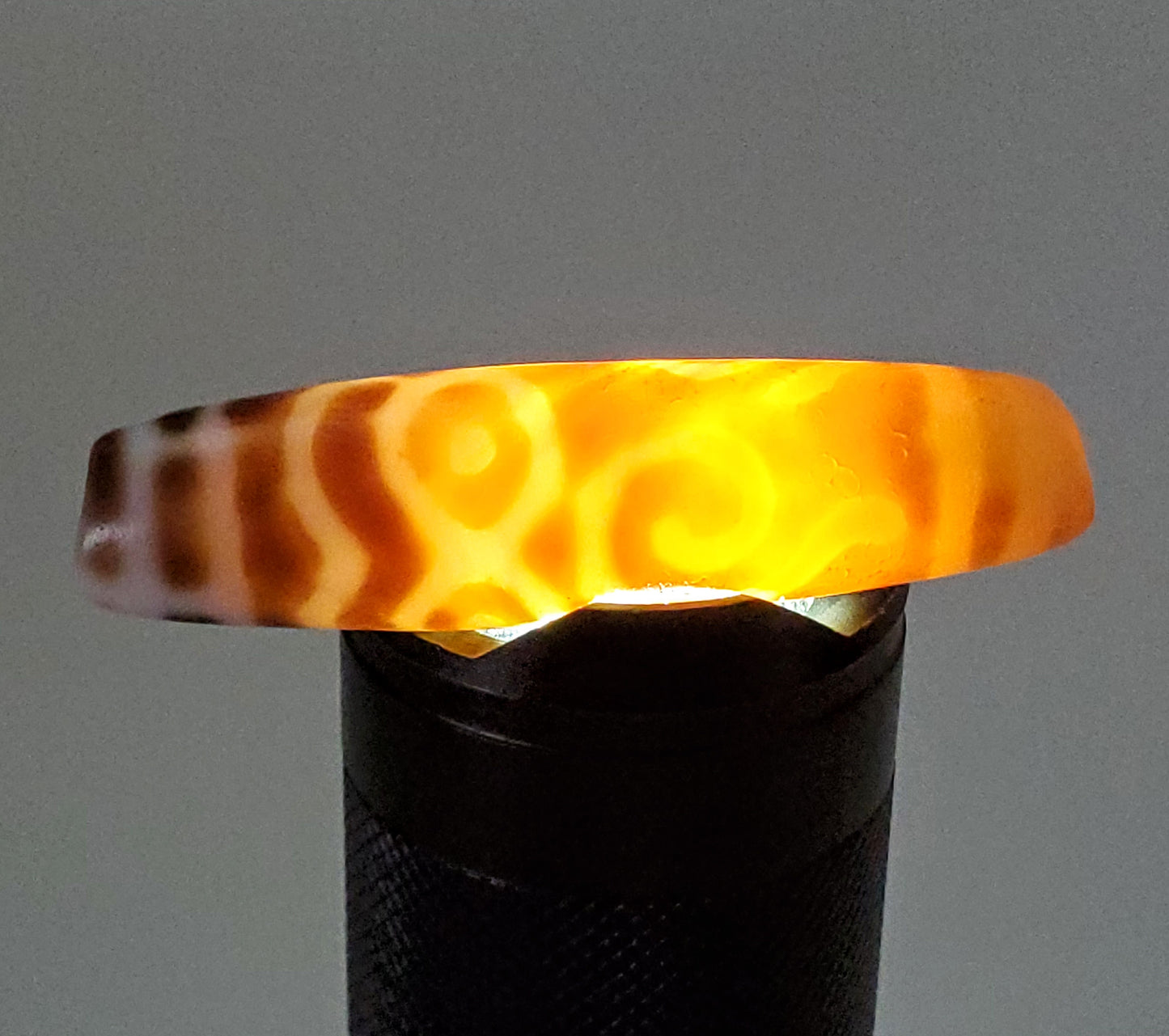 Antique Prajna Dharma Eye Motif Dzi Bead with Bloodspots (TiD-Ant-B-PDE-061623)