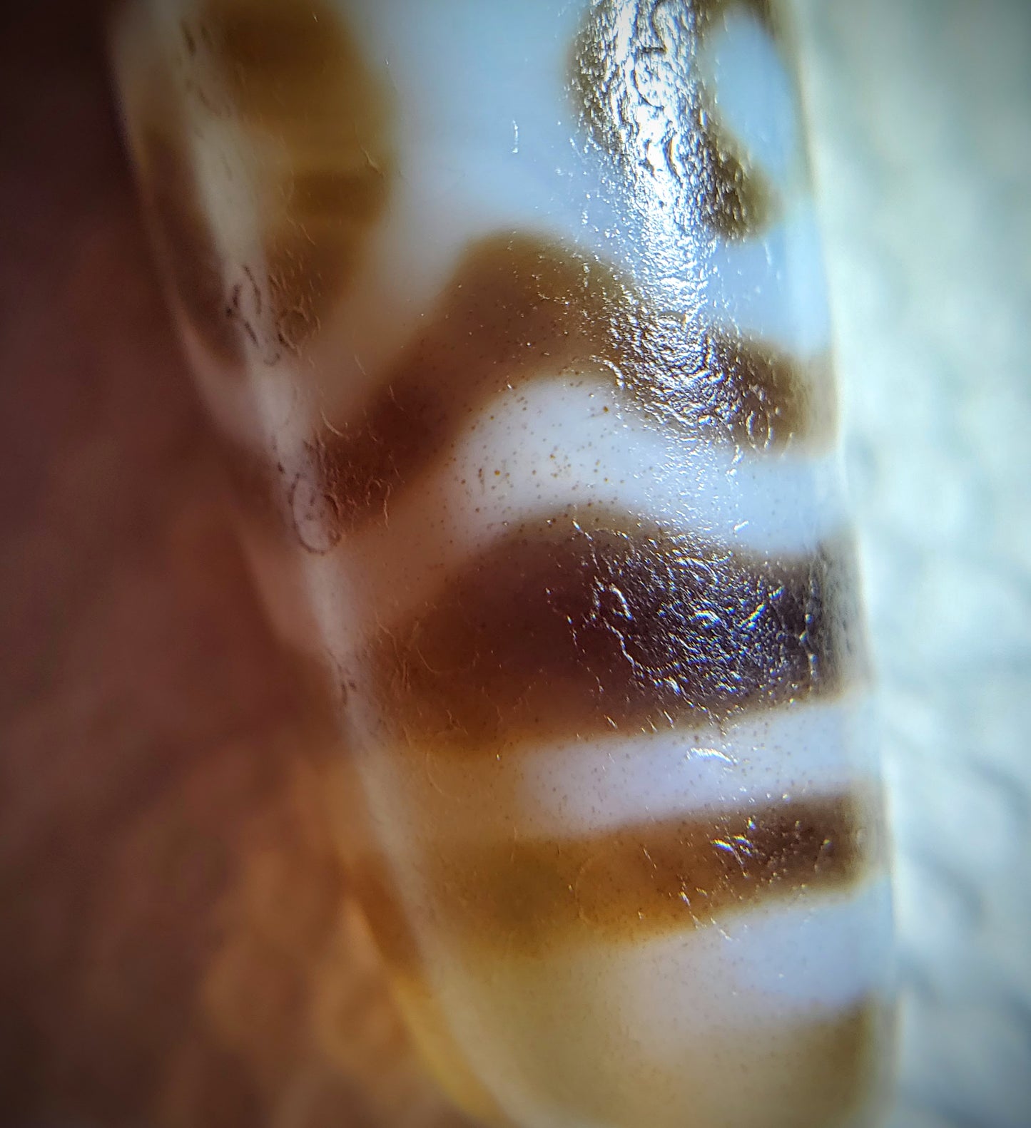 Antique Prajna Dharma Eye Motif Dzi Bead with Bloodspots (TiD-Ant-B-PDE-061623)