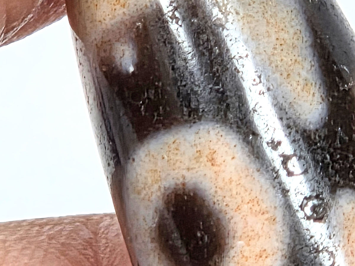 V-061026-6ETTBS macro eye ring, cinnabar dots within halo, white blemish disclosed, dark pupil, unretouched