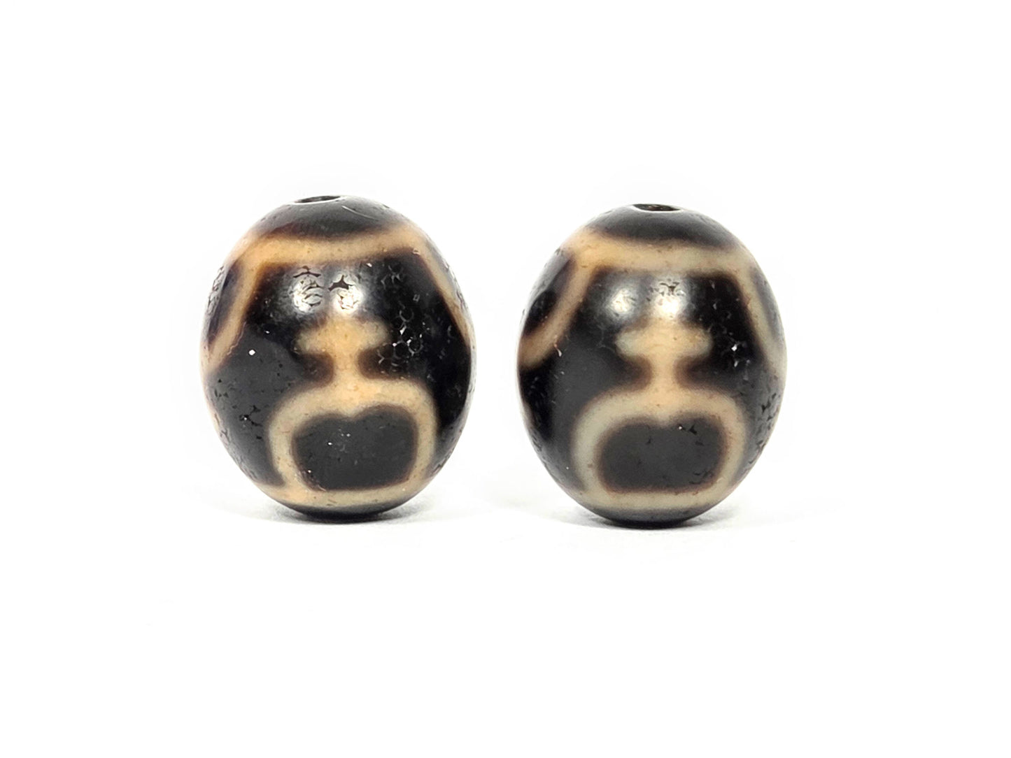 Vintage Round Treasure Vase Dzi Bead Pair, 20.5–20.9mm, Dark Agate, Taiwan (V-052526-TVP)
