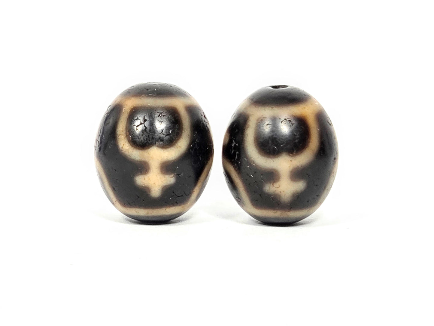 Vintage Round Treasure Vase Dzi Bead Pair, 20.5–20.9mm, Dark Agate, Taiwan (V-052526-TVP)