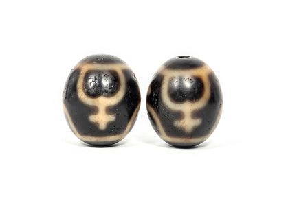 Vintage Round Treasure Vase Dzi Bead Pair, 20.5–20.9mm, Dark Agate, Taiwan (V-052526-TVP)