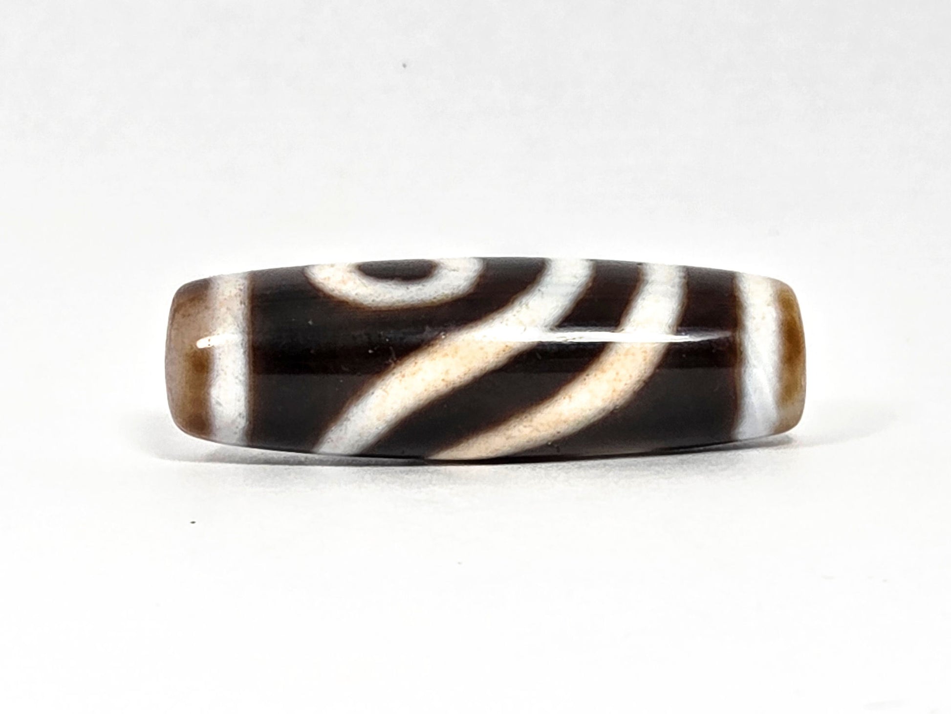 V-080426-2EVBS vintage Taiwan two eye variant dzi dark brown agate face B diagonal wave connector unretouched