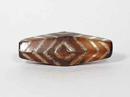 Ancient Three Eye & Tiger Stripe Motif Carnelian Dzi Bead - Rare Hexagon Shape