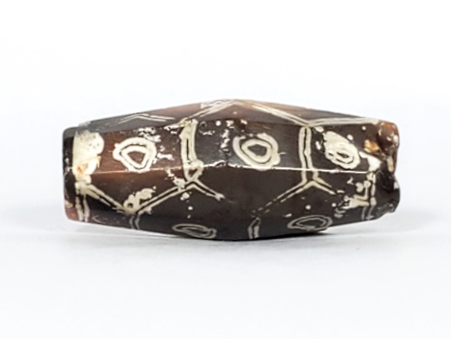 Ancient Twelve Eye Motif Dzi Bead (T1D-TwelveEye-001) - Rare Hexagon Shape