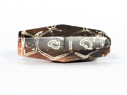 Ancient Twelve Eye Motif Dzi Bead (T1D-TwelveEye-001) - Rare Hexagon Shape